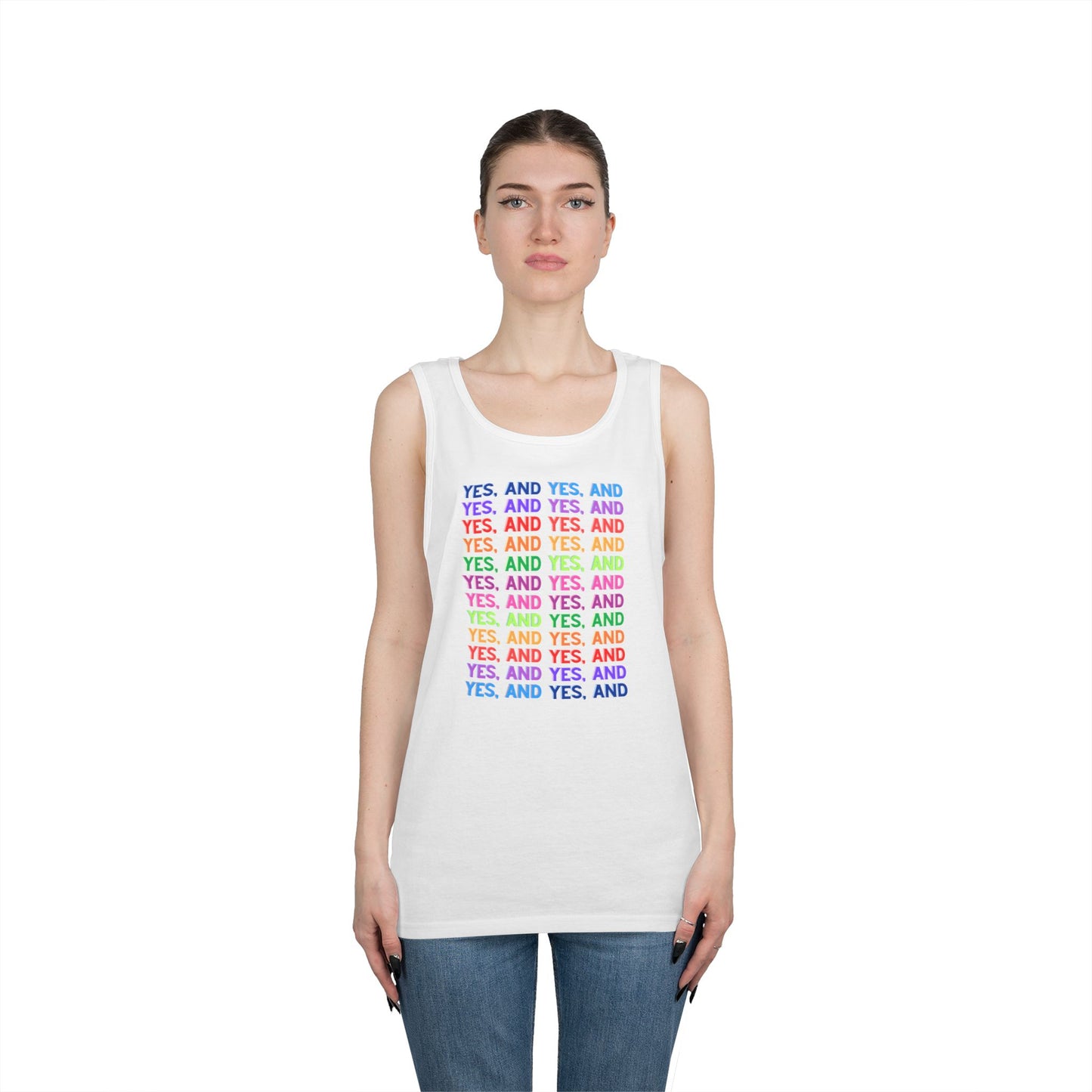 Improv, "Yes, And" // Positive Vibes Unisex Cotton Tank Top - Colorful 'YES' Design