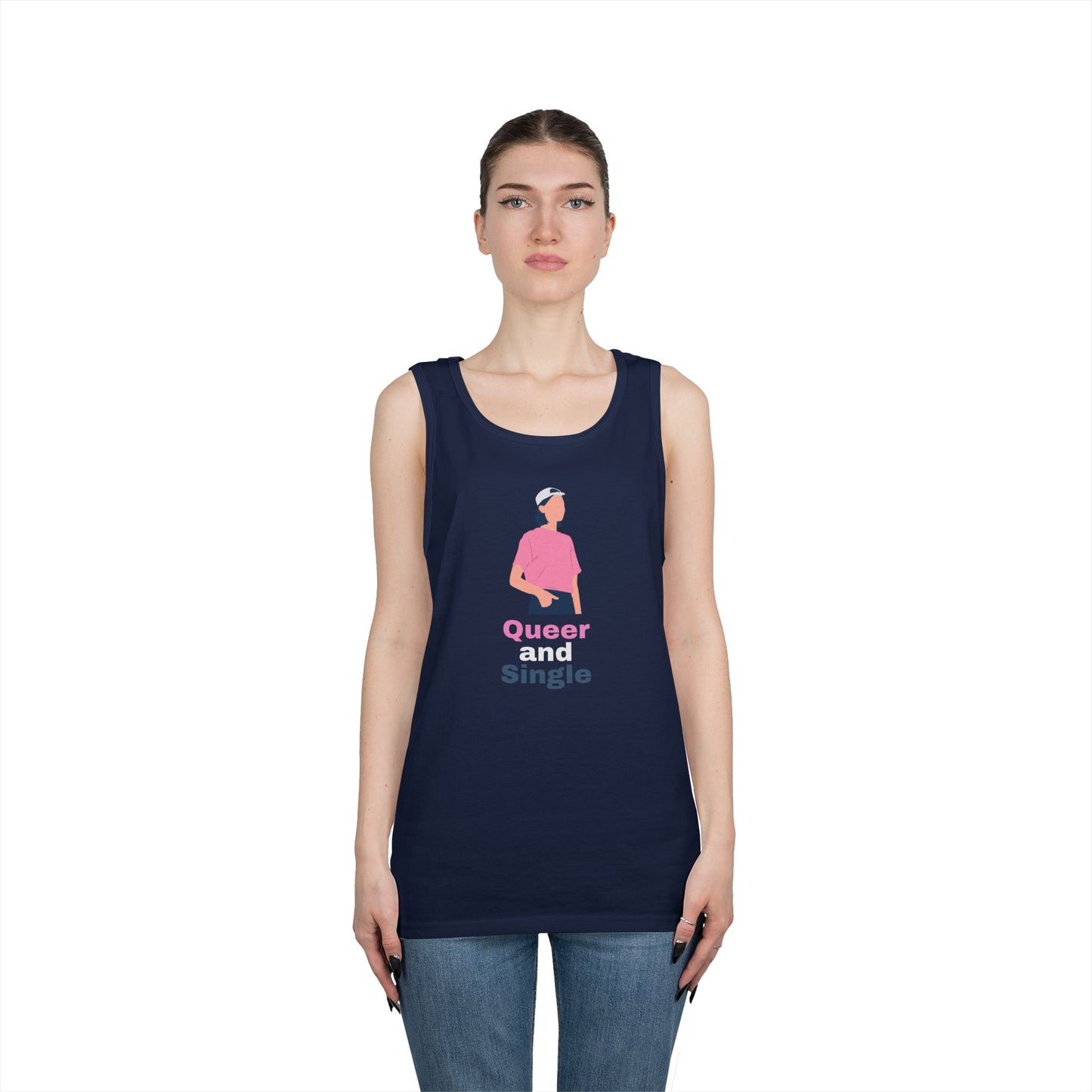 Queer and Single // Unisex Heavy Cotton Tank Top