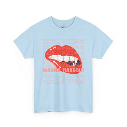 Unisex Heavy Cotton Tee - 'Wanna Makeout' Graphic Tee, Trendy Casual Wear, Perfect for Parties, Fun Couple's Tee