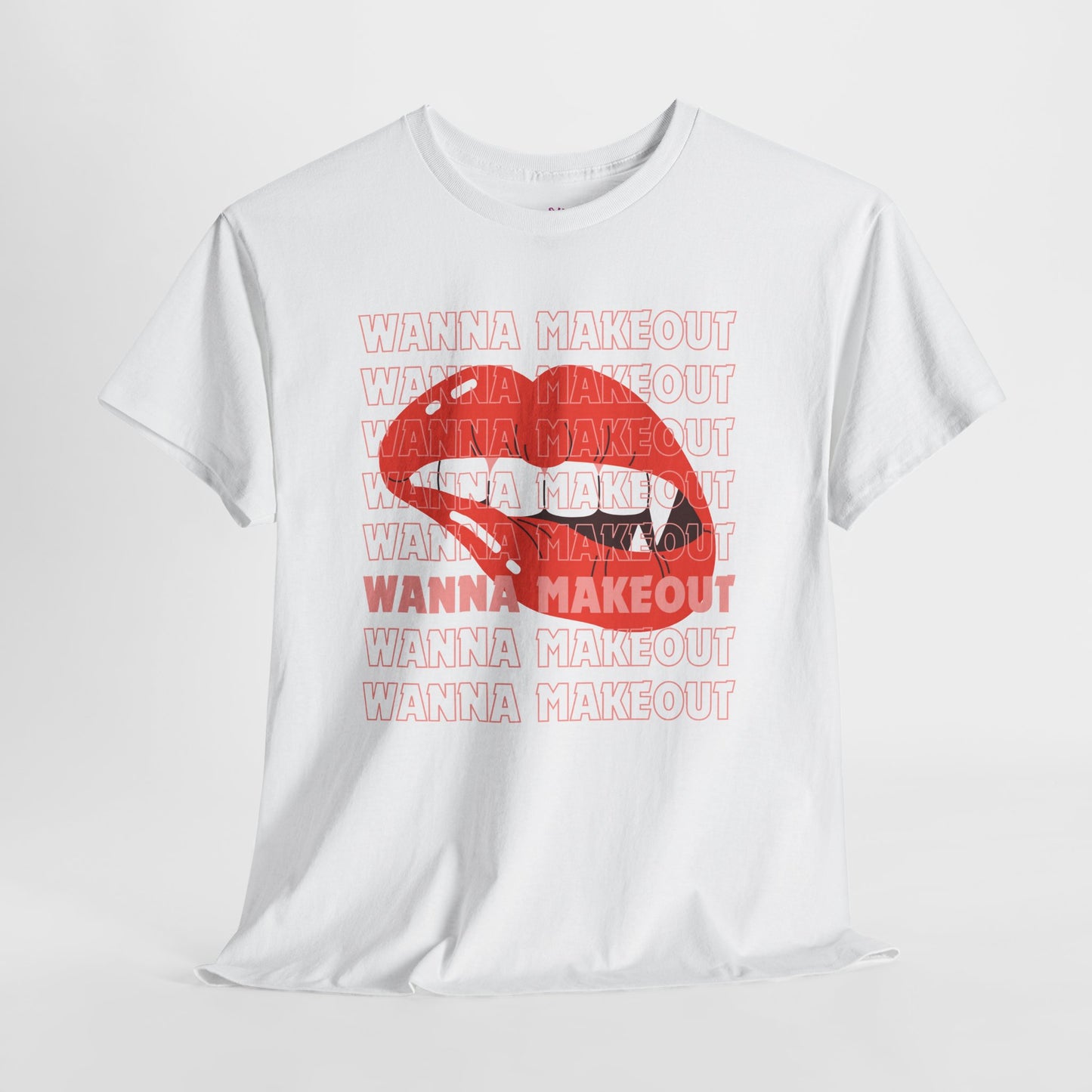 Unisex Heavy Cotton Tee - 'Wanna Makeout' Graphic Tee, Trendy Casual Wear, Perfect for Parties, Fun Couple's Tee