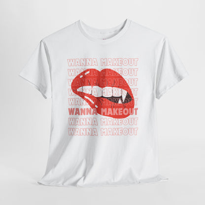 Unisex Heavy Cotton Tee - 'Wanna Makeout' Graphic Tee, Trendy Casual Wear, Perfect for Parties, Fun Couple's Tee