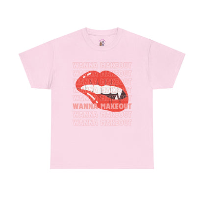 Unisex Heavy Cotton Tee - 'Wanna Makeout' Graphic Tee, Trendy Casual Wear, Perfect for Parties, Fun Couple's Tee