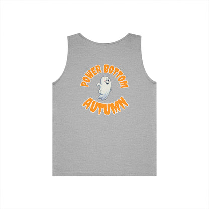 Power Bottom Autumn - White Ghost // Unisex Heavy Cotton Ghost Theme Tank Top - Fall Vibes