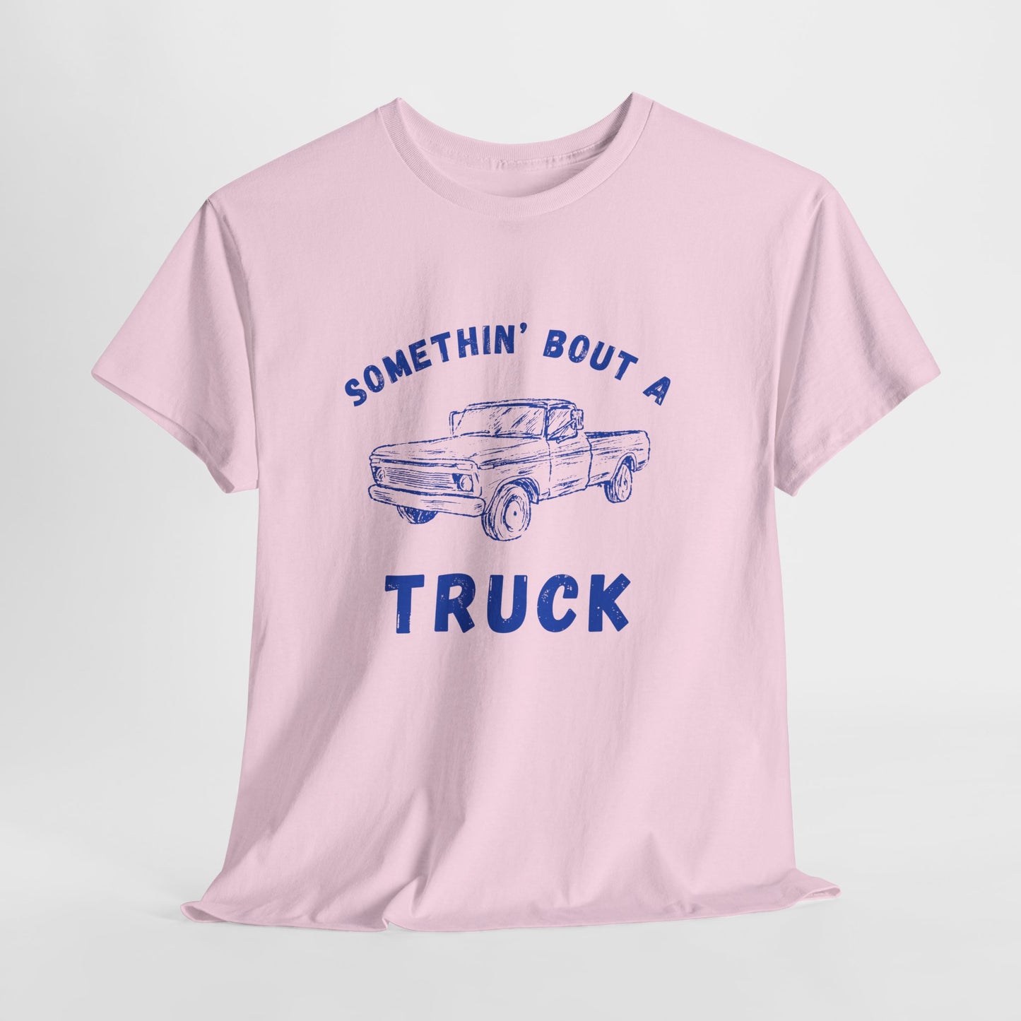 Somethin' Bout A Truck - Cobalt Distressed // Vintage Truck Graphic Unisex Heavy Cotton Tee - Perfect for Truck Lovers
