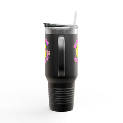 Be Good or Be Good At It Crooked Smiley // Insulated Travel Mug, 40oz - Blue Text