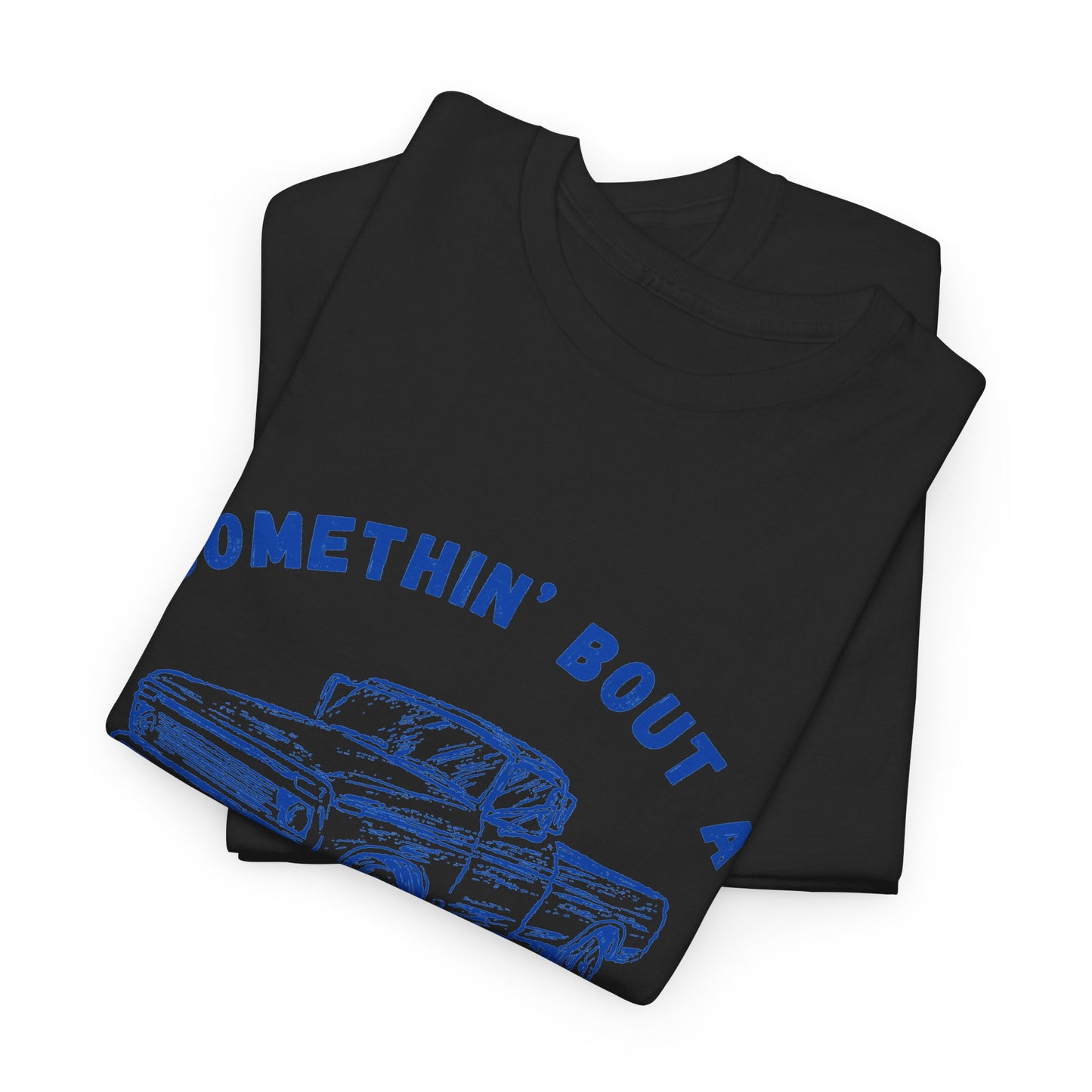 Somethin' Bout A Truck - Cobalt Distressed // Vintage Truck Graphic Unisex Heavy Cotton Tee - Perfect for Truck Lovers