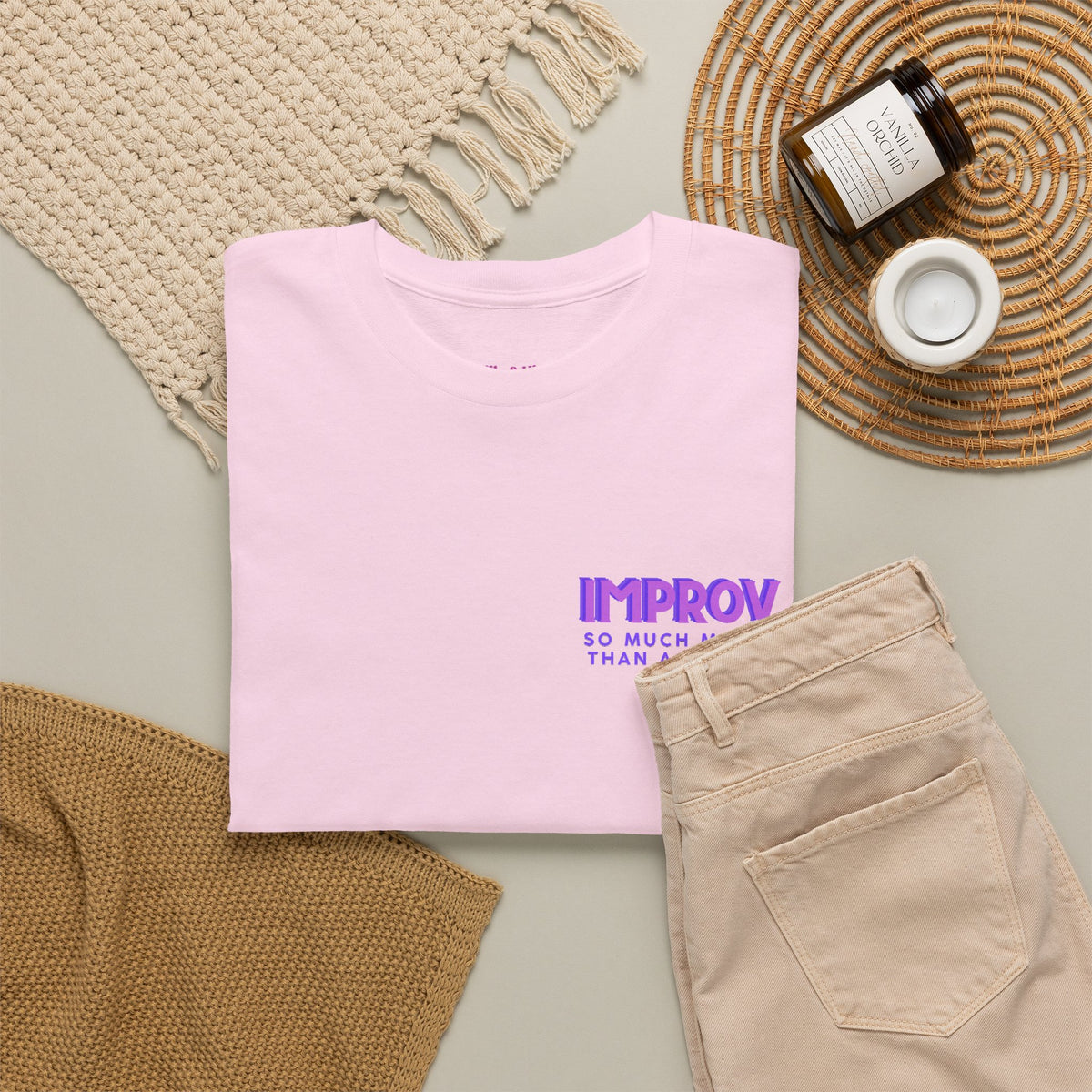 Improv, Multi Color "Yes, And" Double-sided // Colorful Affirmation Unisex Heavy Cotton Tee
