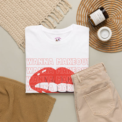 Unisex Heavy Cotton Tee - 'Wanna Makeout' Graphic Tee, Trendy Casual Wear, Perfect for Parties, Fun Couple's Tee