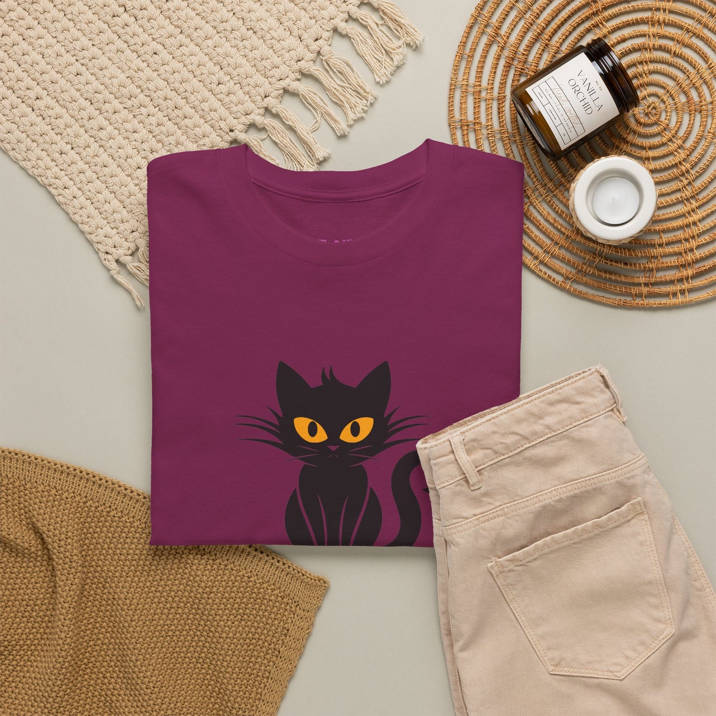 Black Cat with Sign //  Unisex Heavy Cotton Tee