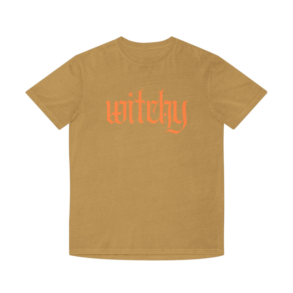 Witchy Graphic Tee — Retro Orange Text on Faded TShirt