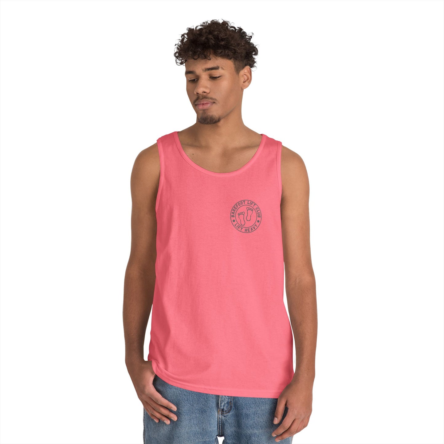 Barefoot Lift Club // Bigfoot Founding Member // Double Sided Unisex Heavy Cotton Tank Top
