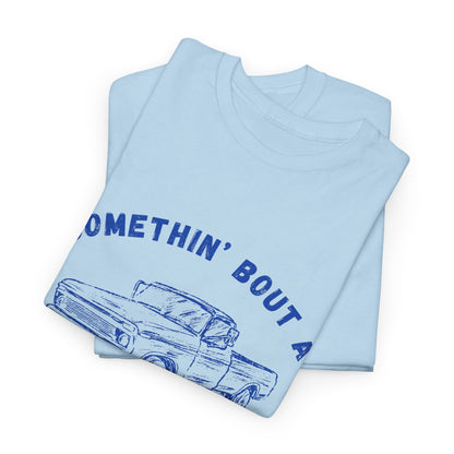 Somethin' Bout A Truck - Cobalt Distressed // Vintage Truck Graphic Unisex Heavy Cotton Tee - Perfect for Truck Lovers