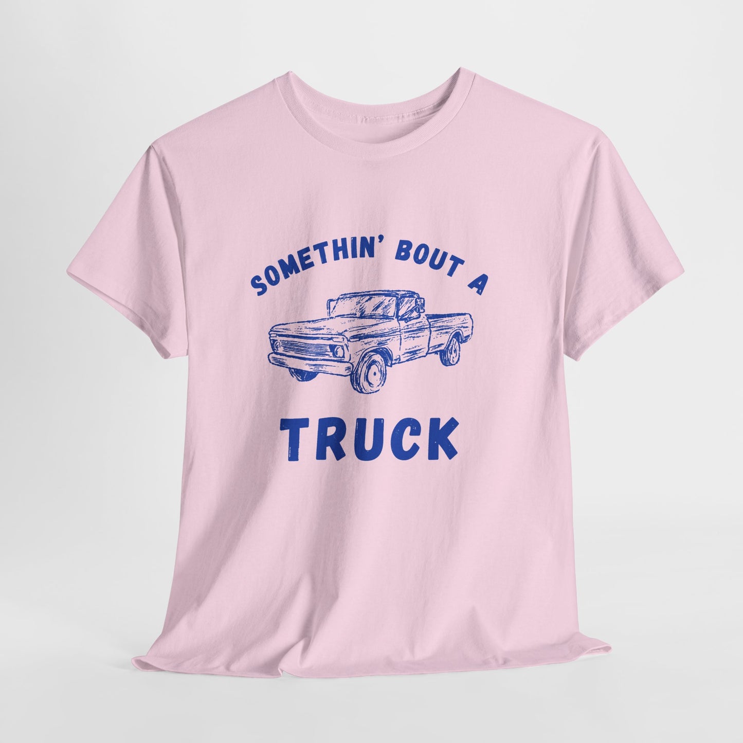 Somethin' Bout A Truck - Cobalt Distressed // Vintage Truck Graphic Unisex Heavy Cotton Tee - Perfect for Truck Lovers