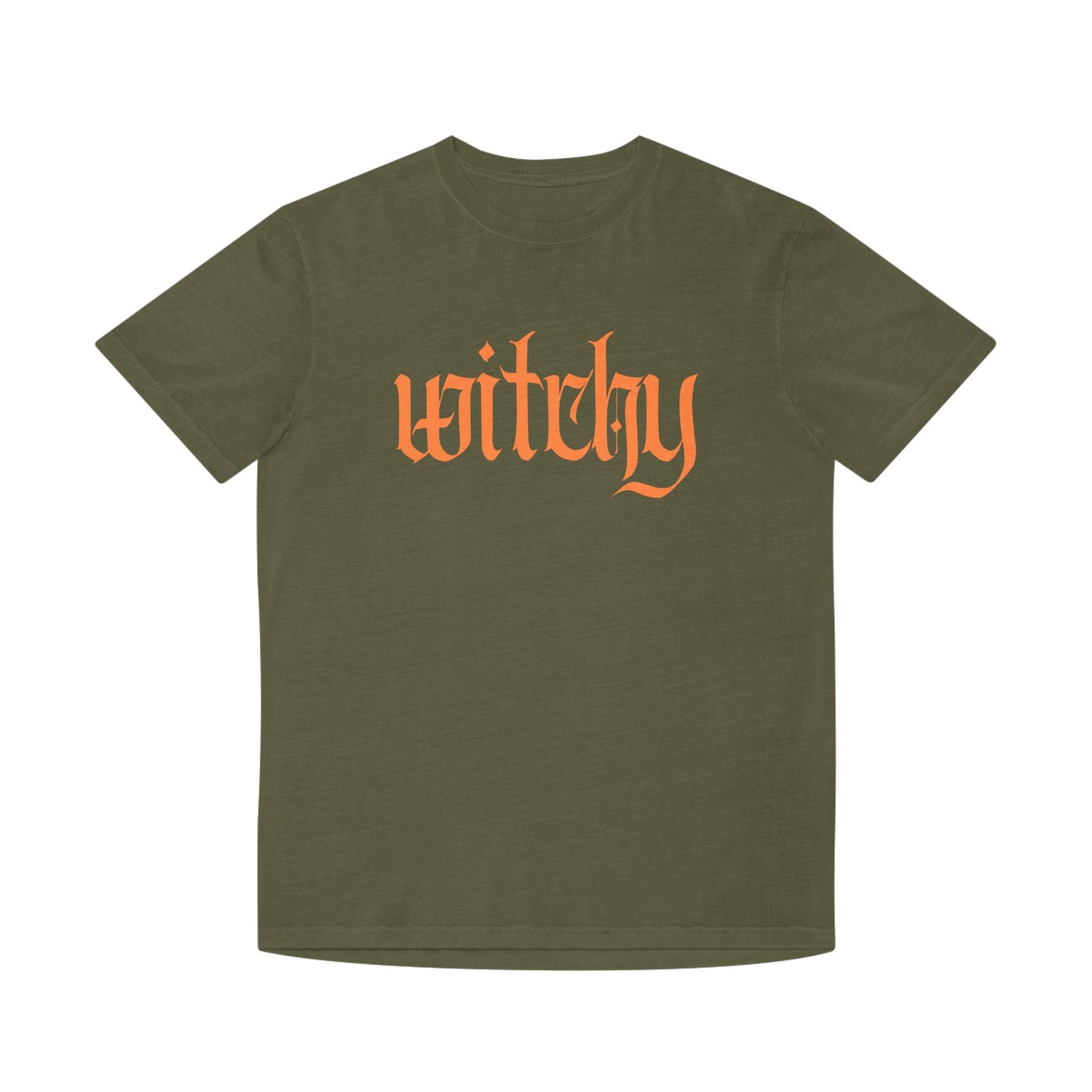 Witchy Graphic Tee — Retro Orange Text on Faded TShirt