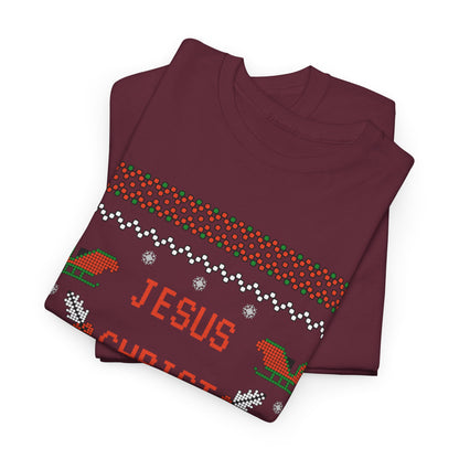 Funny Christmas Tee: "Jesus Christ Already Chill" Unisex Heavy Cotton Shirt