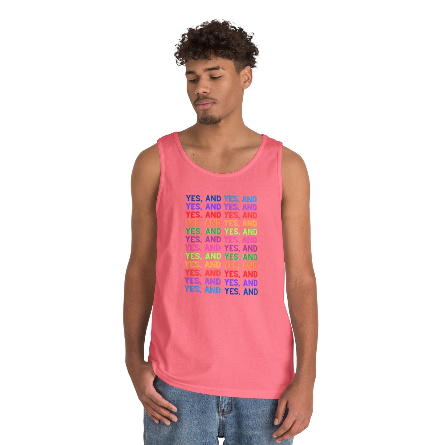 Improv, "Yes, And" // Positive Vibes Unisex Cotton Tank Top - Colorful 'YES' Design