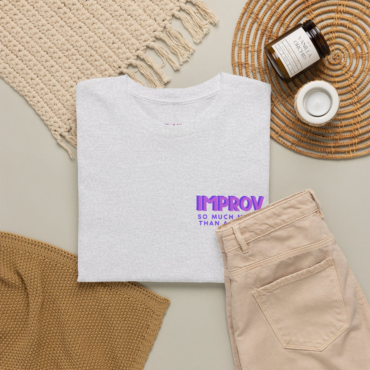 Improv, Multi Color "Yes, And" Double-sided // Colorful Affirmation Unisex Heavy Cotton Tee