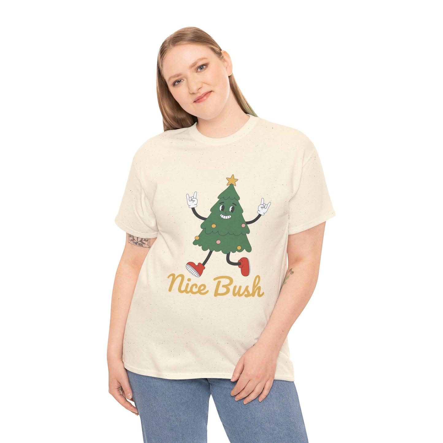 Funny Christmas Tree Tee - 'Nice Bush' Unisex Heavy Cotton T-Shirt
