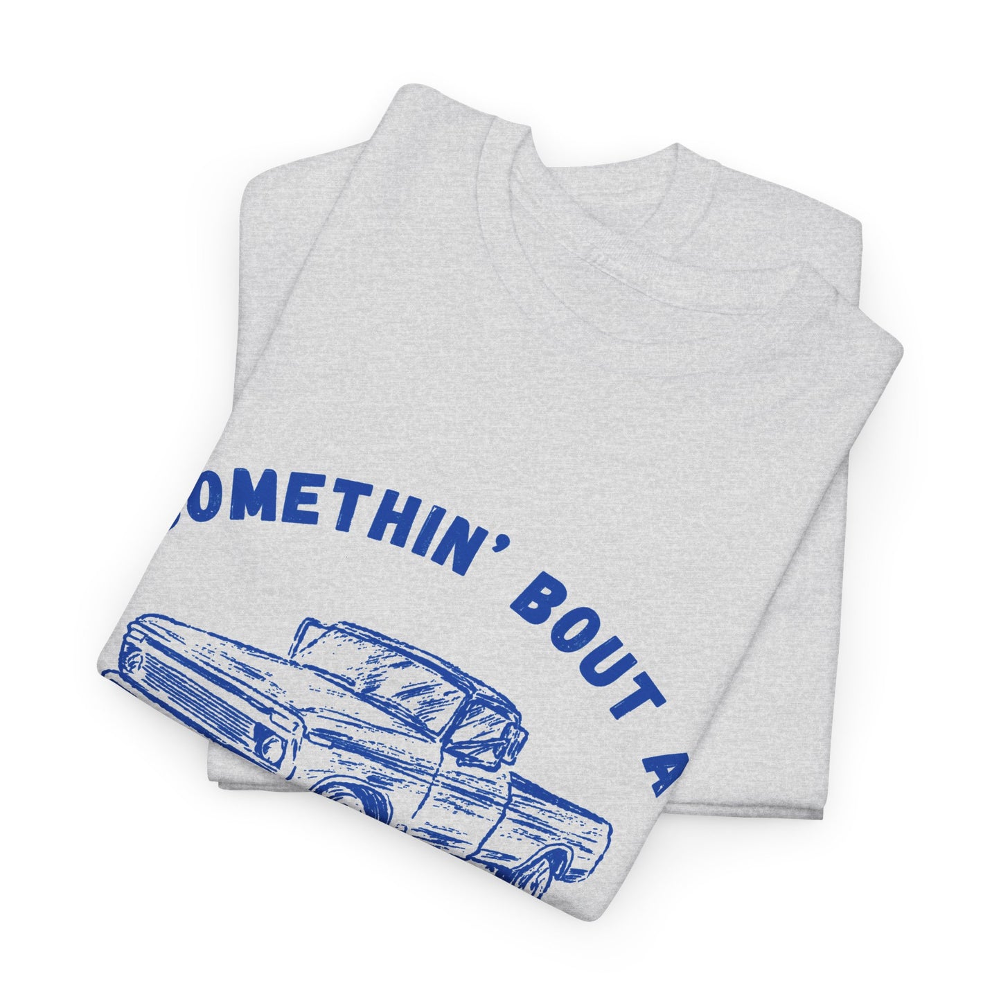 Somethin' Bout A Truck - Cobalt Distressed // Vintage Truck Graphic Unisex Heavy Cotton Tee - Perfect for Truck Lovers
