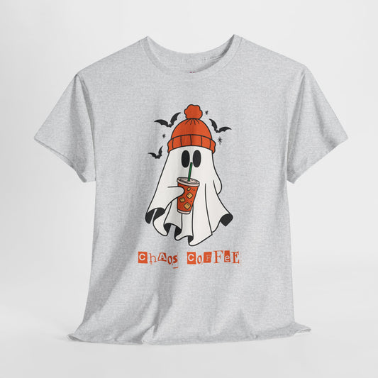 Ghostly Chill Unisex Heavy Cotton Tee, Halloween Shirt, Casual Wear, Fall Fashion, Cute Ghost Tee, Spooky Vibes