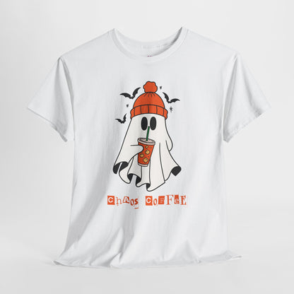 Ghostly Chill Unisex Heavy Cotton Tee, Halloween Shirt, Casual Wear, Fall Fashion, Cute Ghost Tee, Spooky Vibes