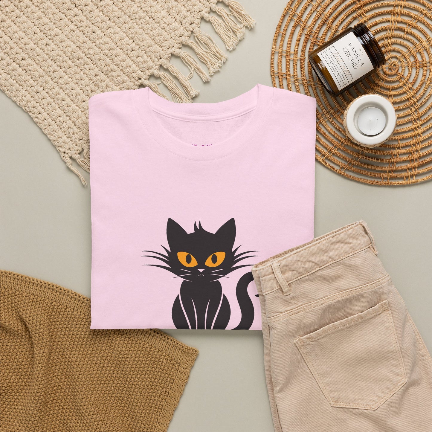 Black Cat with Sign //  Unisex Heavy Cotton Tee