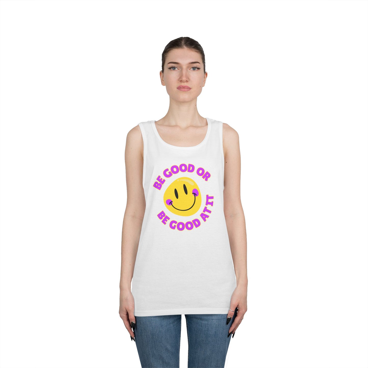 Be Good Or Be Good At It Smiley // Unisex Heavy Cotton Tank Top