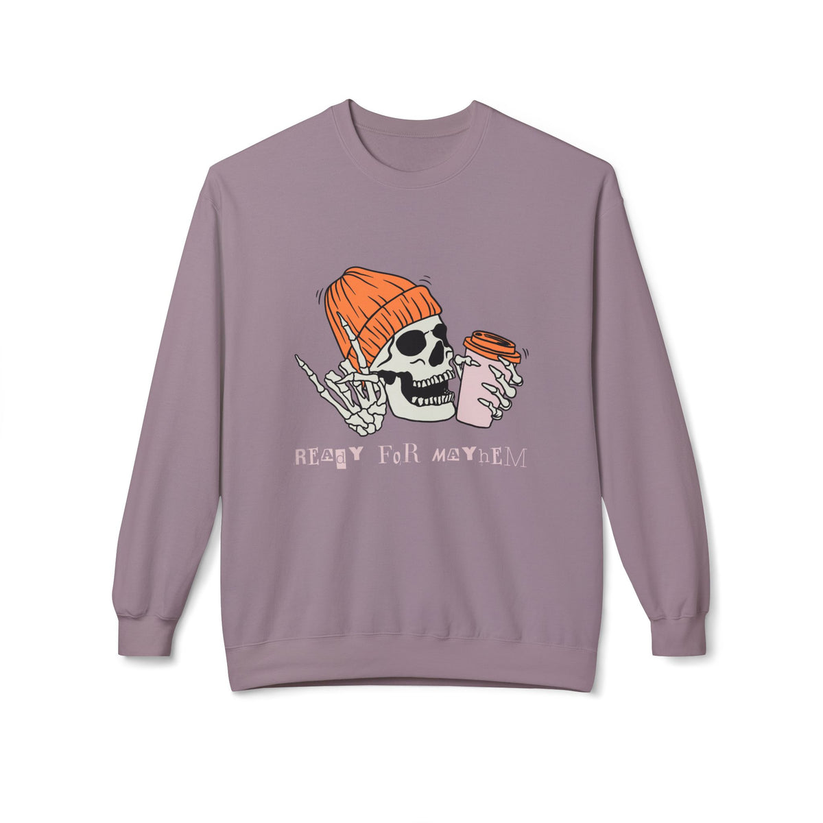 'Ready for Mayhem' Skull Coffee Tee — Casual Graphic Crewneck Swaetshirt