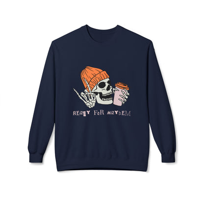 'Ready for Mayhem' Skull Coffee Tee — Casual Graphic Crewneck Swaetshirt