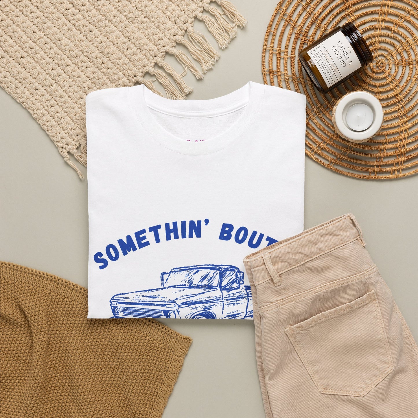 Somethin' Bout A Truck - Cobalt Distressed // Vintage Truck Graphic Unisex Heavy Cotton Tee - Perfect for Truck Lovers