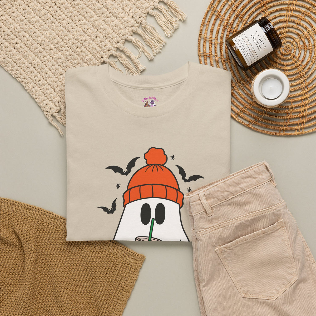 Ghostly Chill Unisex Heavy Cotton Tee, Halloween Shirt, Casual Wear, Fall Fashion, Cute Ghost Tee, Spooky Vibes