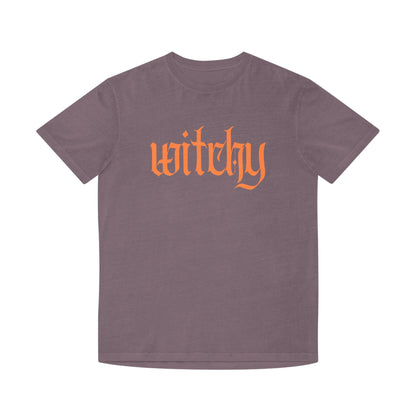 Witchy Graphic Tee — Retro Orange Text on Faded TShirt