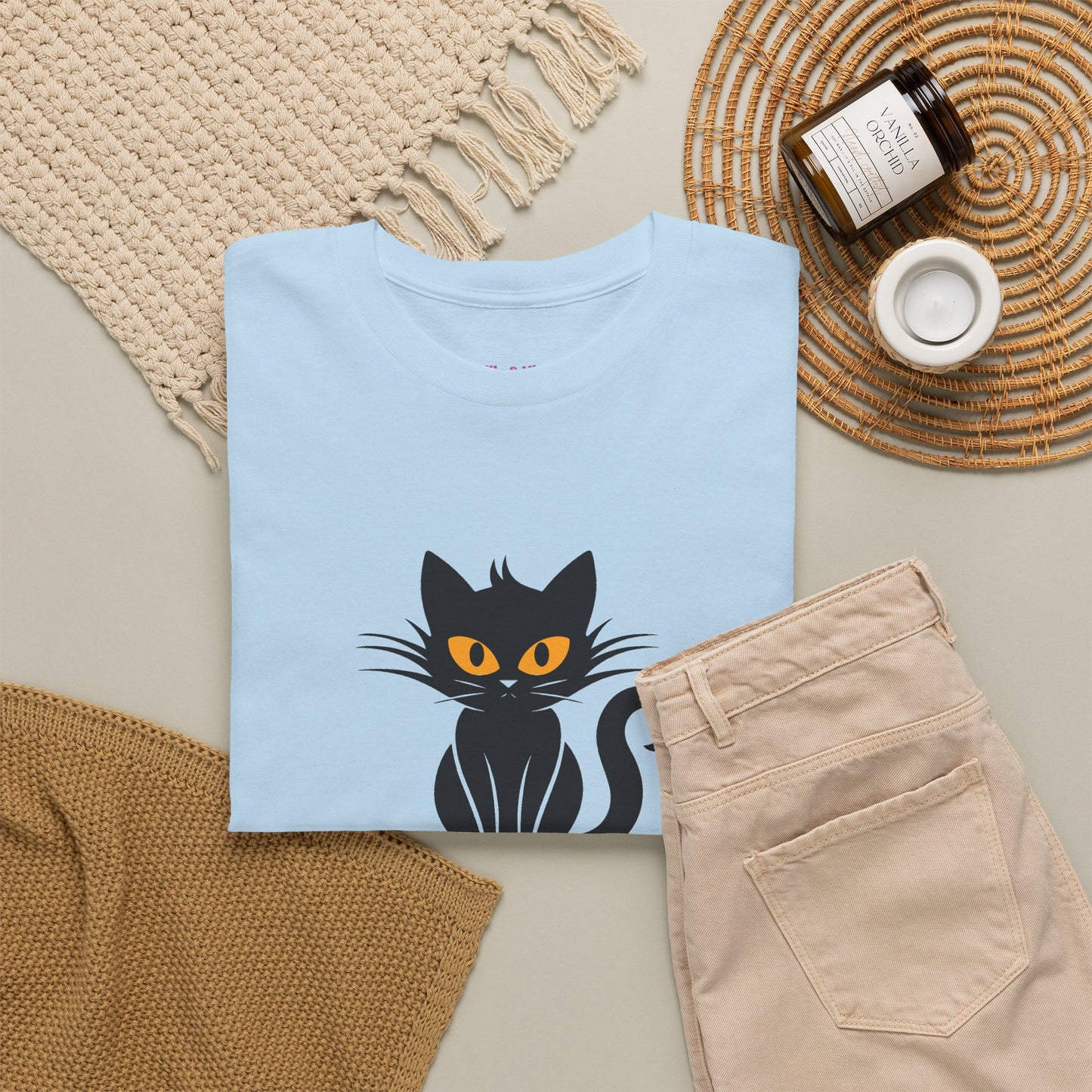 Black Cat with Sign //  Unisex Heavy Cotton Tee