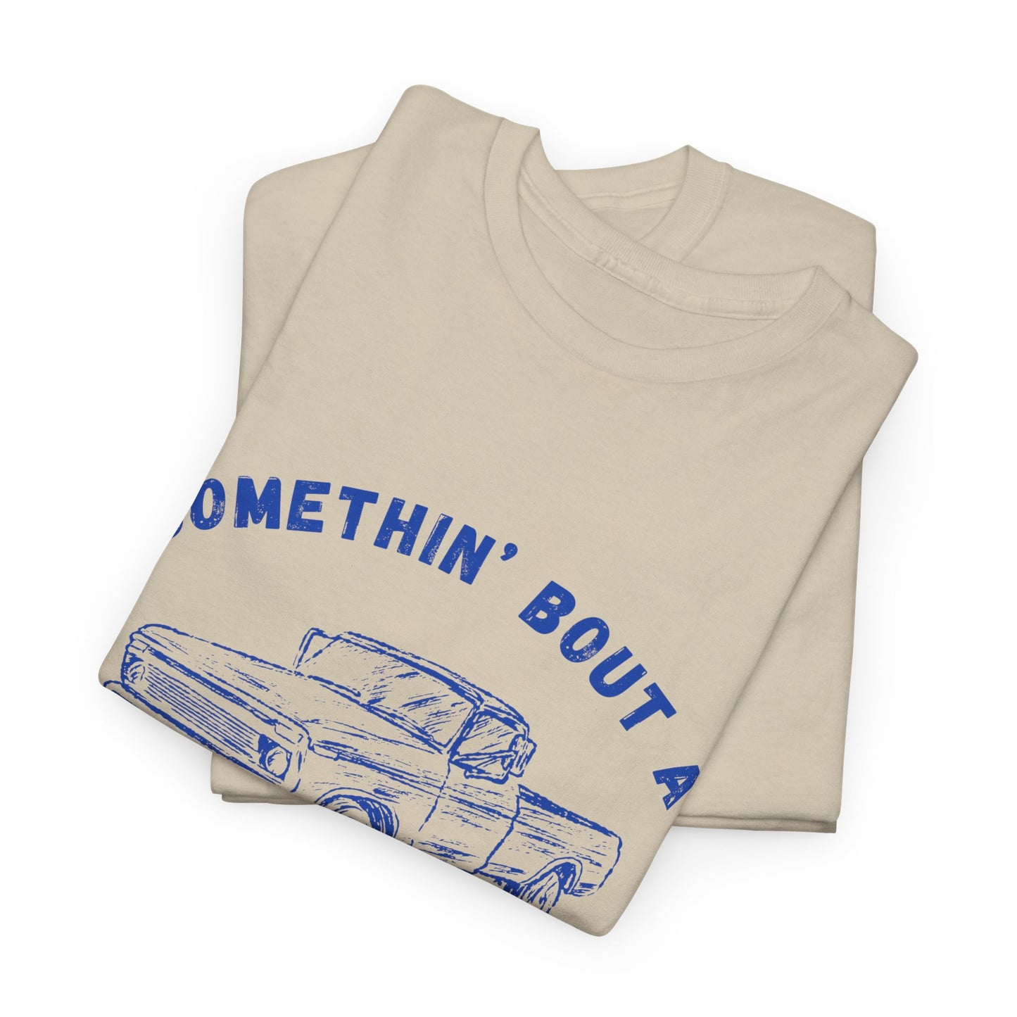 Somethin' Bout A Truck - Cobalt Distressed // Vintage Truck Graphic Unisex Heavy Cotton Tee - Perfect for Truck Lovers