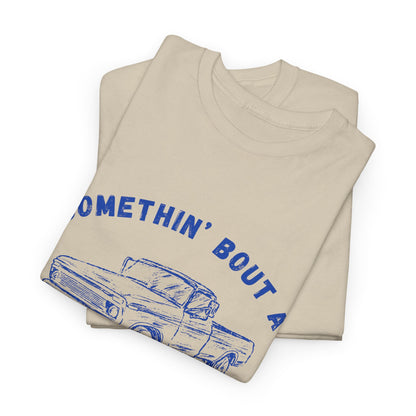 Somethin' Bout A Truck - Cobalt Distressed // Vintage Truck Graphic Unisex Heavy Cotton Tee - Perfect for Truck Lovers