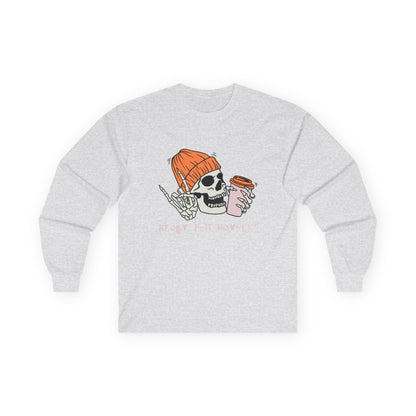 'Ready for Mayhem' Skull Coffee Tee — Casual Graphic Long Sleeve T-Shirt