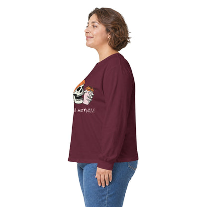 'Ready for Mayhem' Skull Coffee Tee — Casual Graphic Long Sleeve T-Shirt