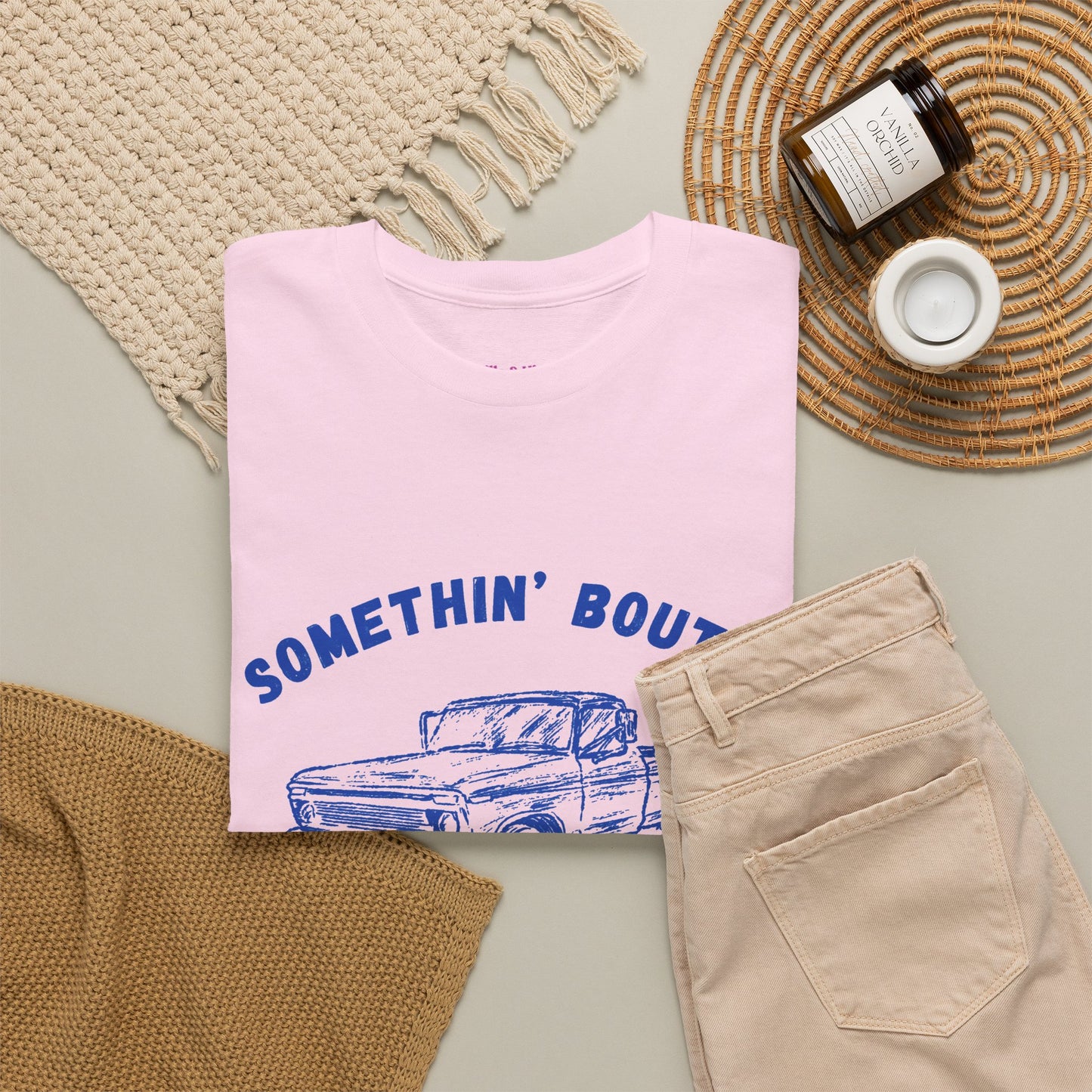 Somethin' Bout A Truck - Cobalt Distressed // Vintage Truck Graphic Unisex Heavy Cotton Tee - Perfect for Truck Lovers