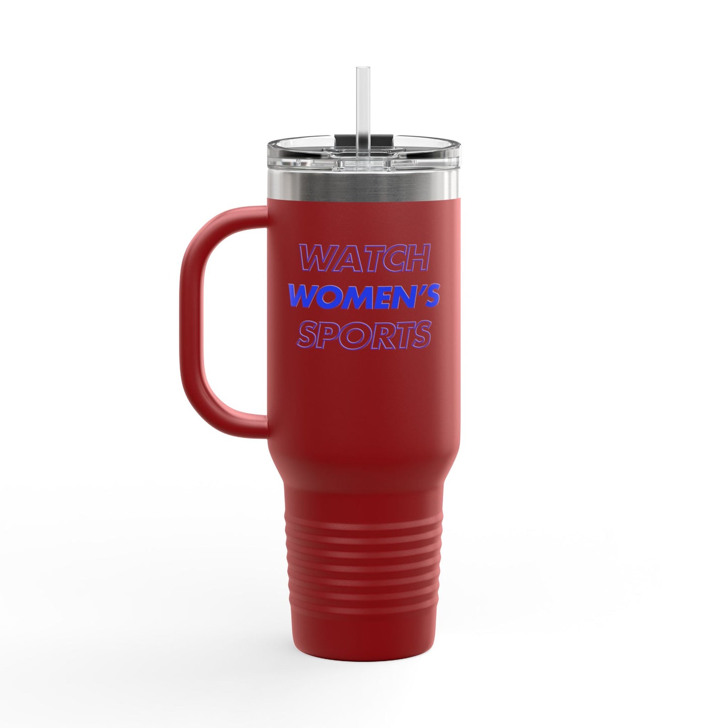 Watch Women's Sports // Insulated Travel Mug, 40oz - Blue Text