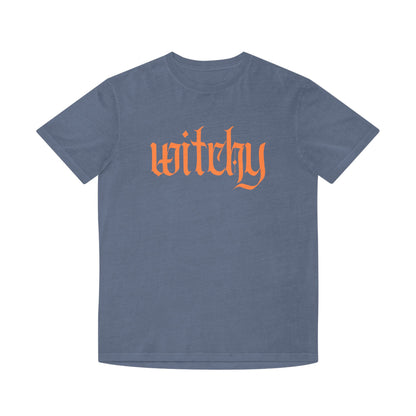 Witchy Graphic Tee — Retro Orange Text on Faded TShirt
