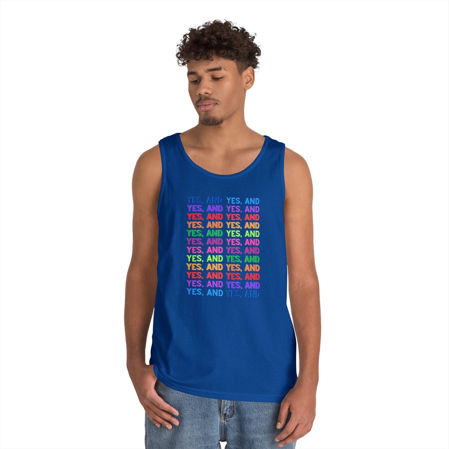 Improv, "Yes, And" // Positive Vibes Unisex Cotton Tank Top - Colorful 'YES' Design