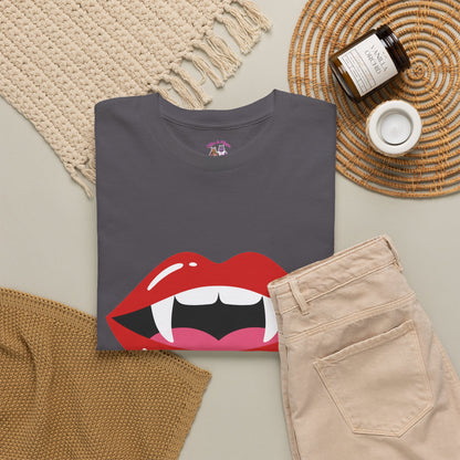 Vampire Lips Tee: Unisex Heavy Cotton Tee for Halloween, Party, Gift, Funny T-Shirt, Casual Wear, Trendy Fashion