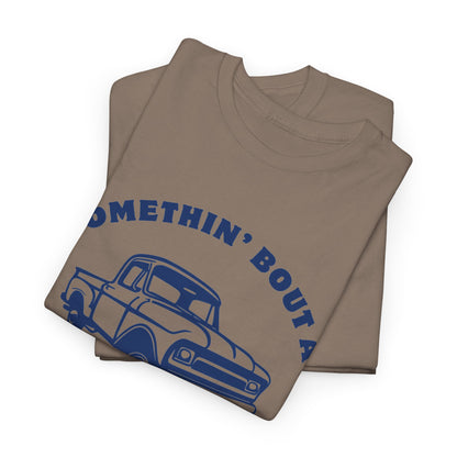 Somethin' Bout a Truck - Navy Pickup // Unisex Heavy Cotton Tee - Perfect for Truck Lovers