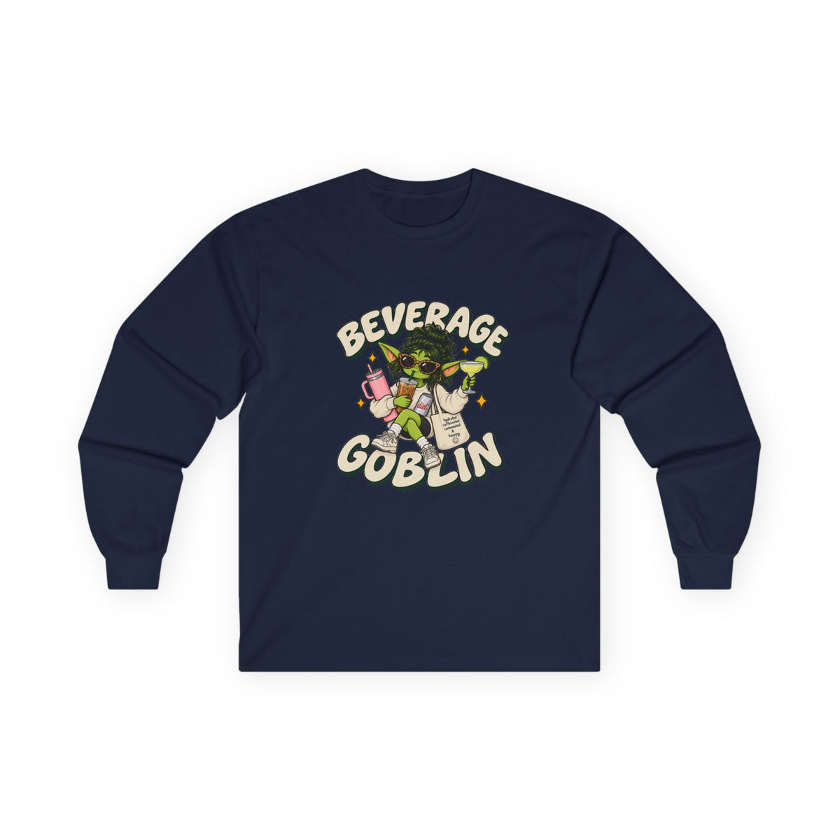 Beverage Goblin Long Sleeve T-Shirt — Cute Retro Drink Lover Tee