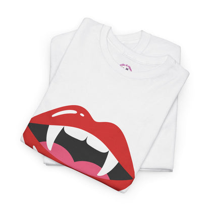 Vampire Lips Tee: Unisex Heavy Cotton Tee for Halloween, Party, Gift, Funny T-Shirt, Casual Wear, Trendy Fashion