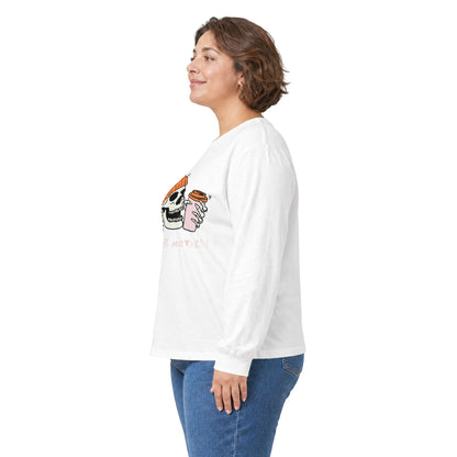 'Ready for Mayhem' Skull Coffee Tee — Casual Graphic Long Sleeve T-Shirt