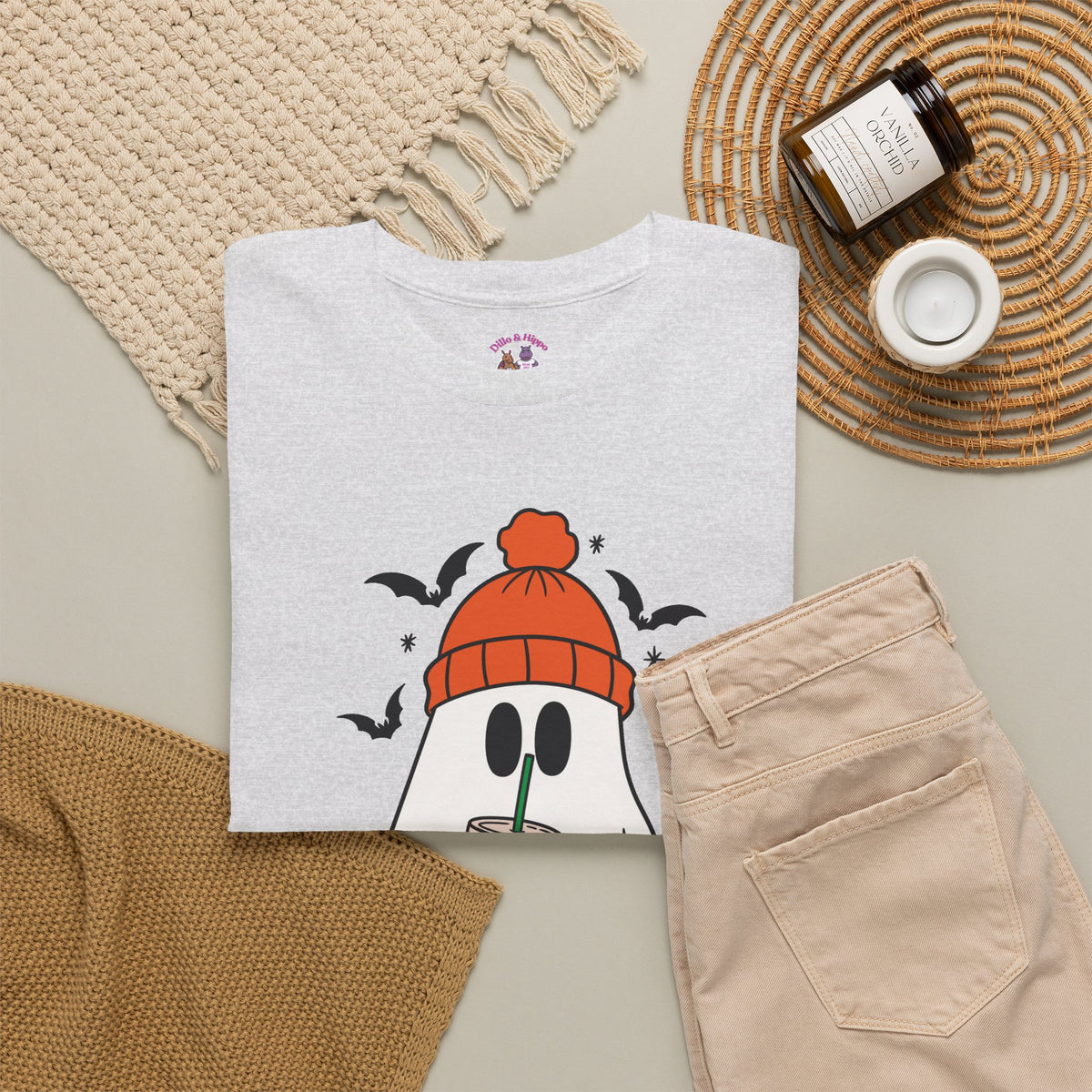 Ghostly Chill Unisex Heavy Cotton Tee, Halloween Shirt, Casual Wear, Fall Fashion, Cute Ghost Tee, Spooky Vibes