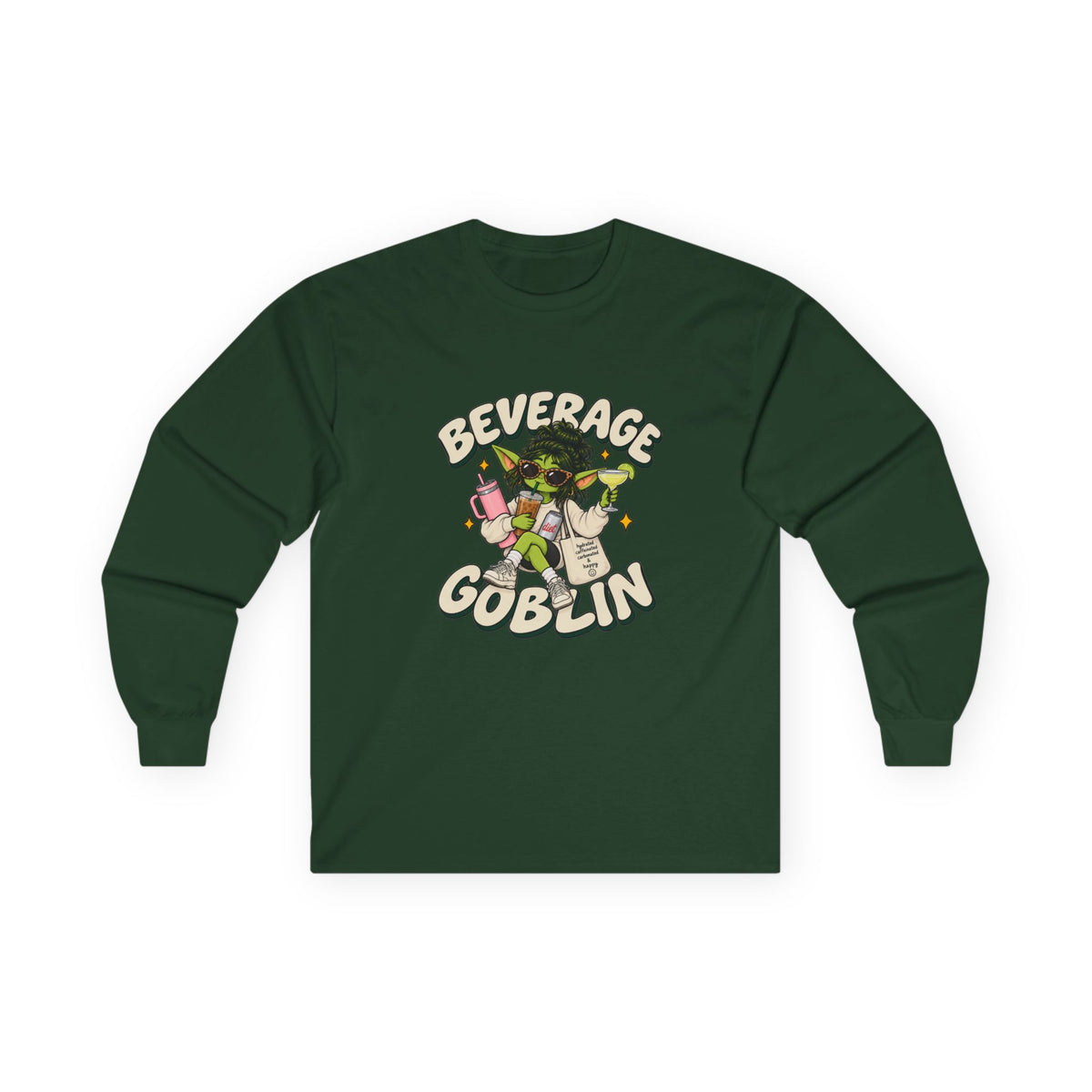 Beverage Goblin Long Sleeve T-Shirt — Cute Retro Drink Lover Tee