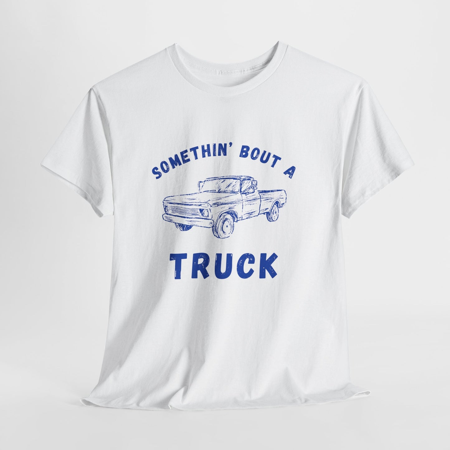 Somethin' Bout A Truck - Cobalt Distressed // Vintage Truck Graphic Unisex Heavy Cotton Tee - Perfect for Truck Lovers