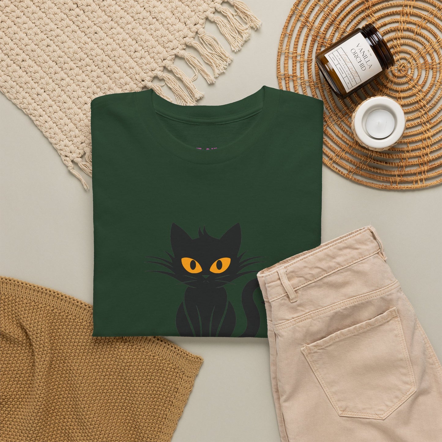Black Cat with Sign //  Unisex Heavy Cotton Tee